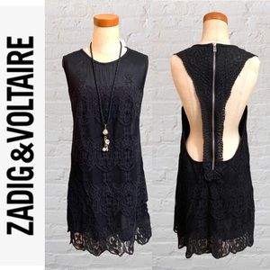 Zadig and Voltaire Deluxe “Rayane Deluxe” black lace dress with racer back- M